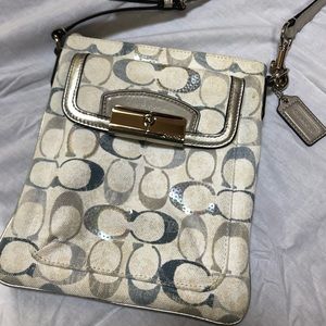 Coach distressed white chambray crossbody